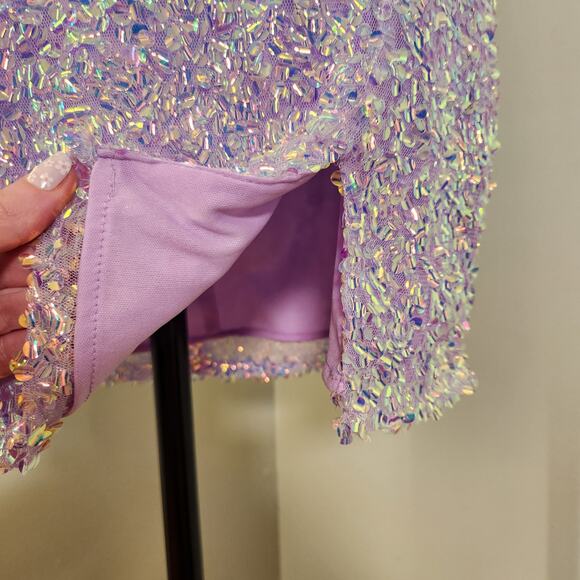 ALYCE PARIS One Shoulder Purple Sequin Dress with Feathers, Size 10 - Picture 10 of 15